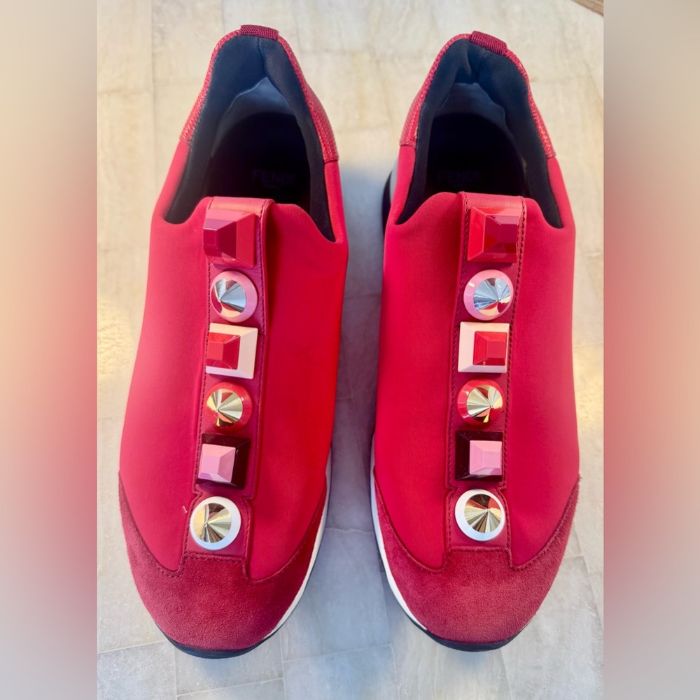 Fendi Women's Red and Pink Studded Sneakers, Mint condition, size 38